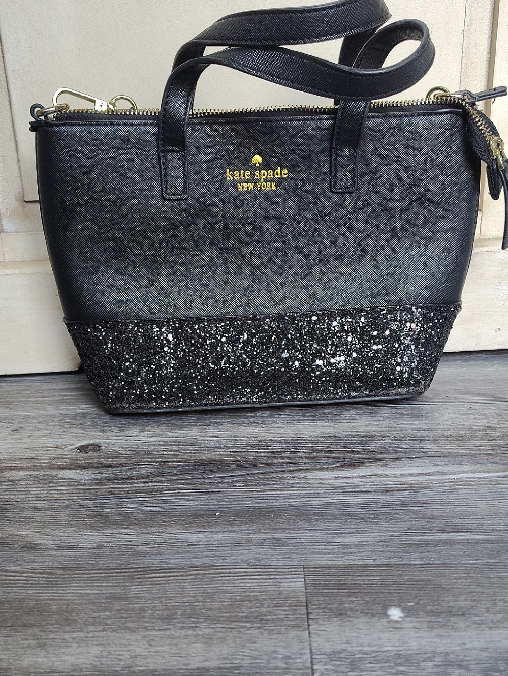 kate spade Black Glitter Saffiano Satchel
